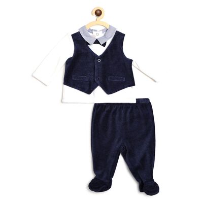Boys White & Blue Smock with Legging Set
